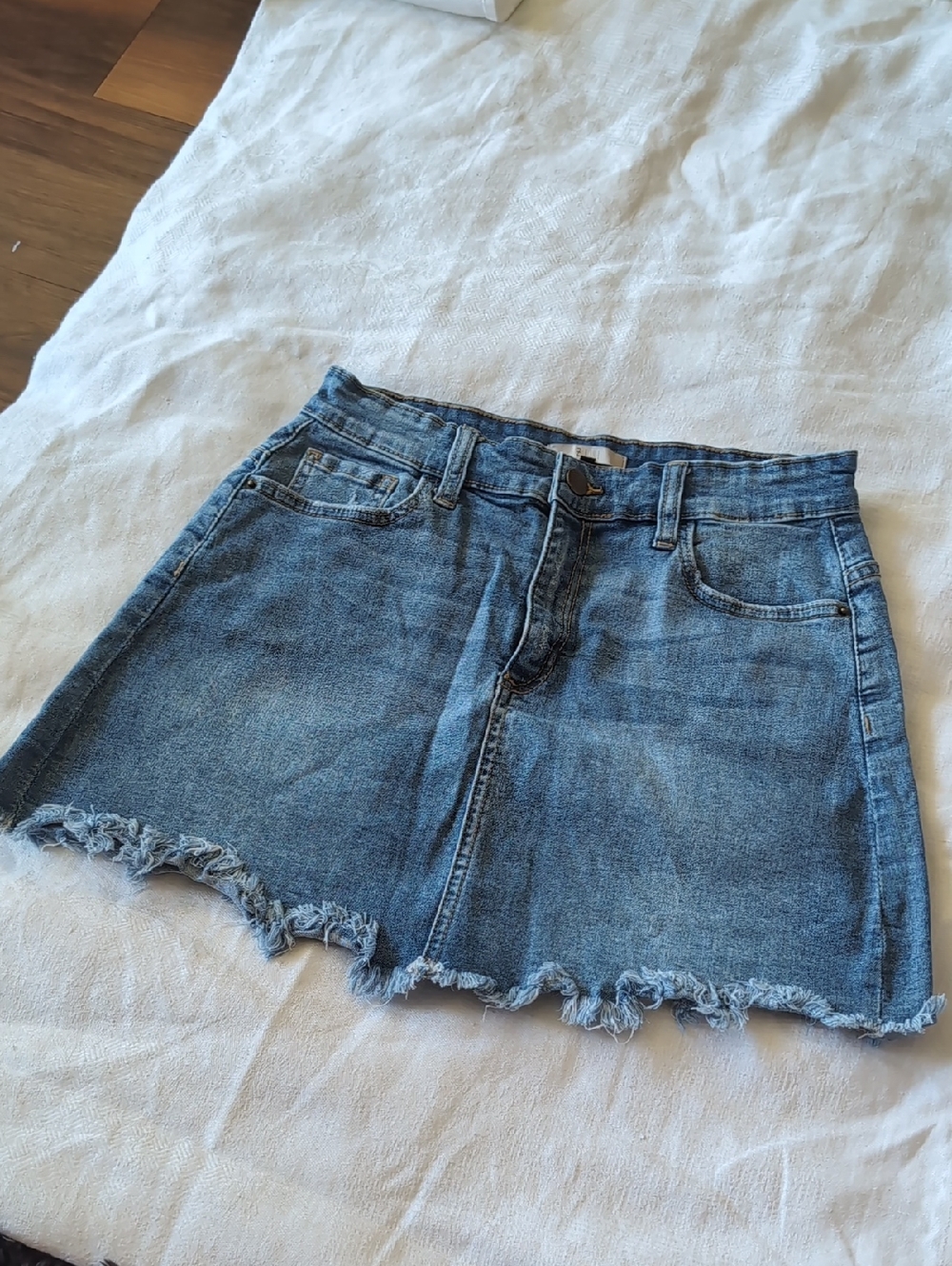 Denim Mini Skirt with Raw Hem